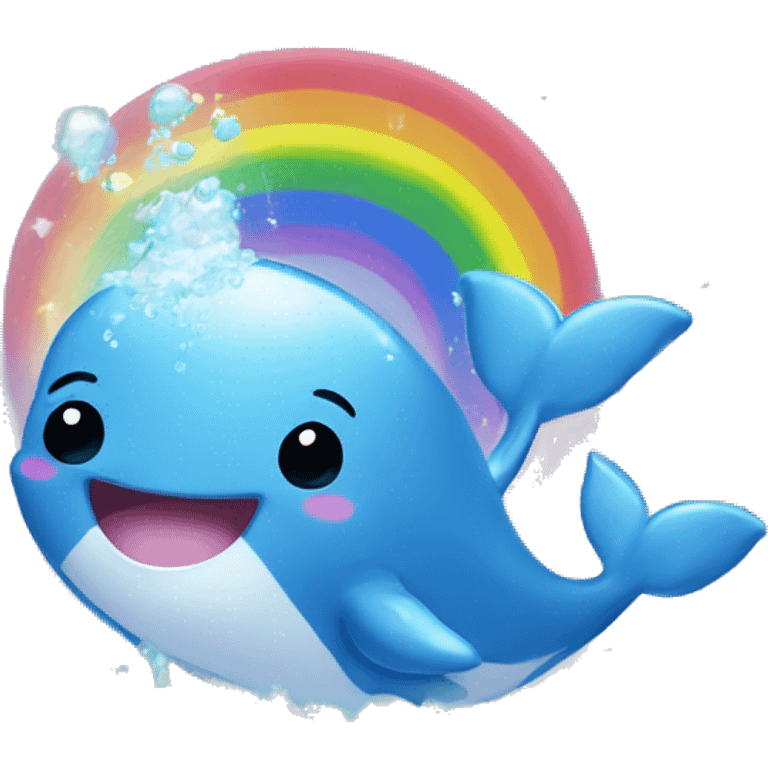 Kawaii baby whale blowing rainbow glitter water  emoji