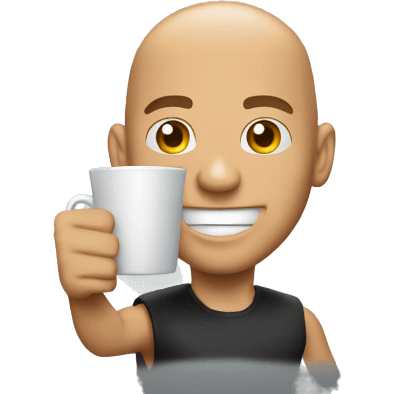 Vin Diesel cheering with cup of black coffee steaming emoji