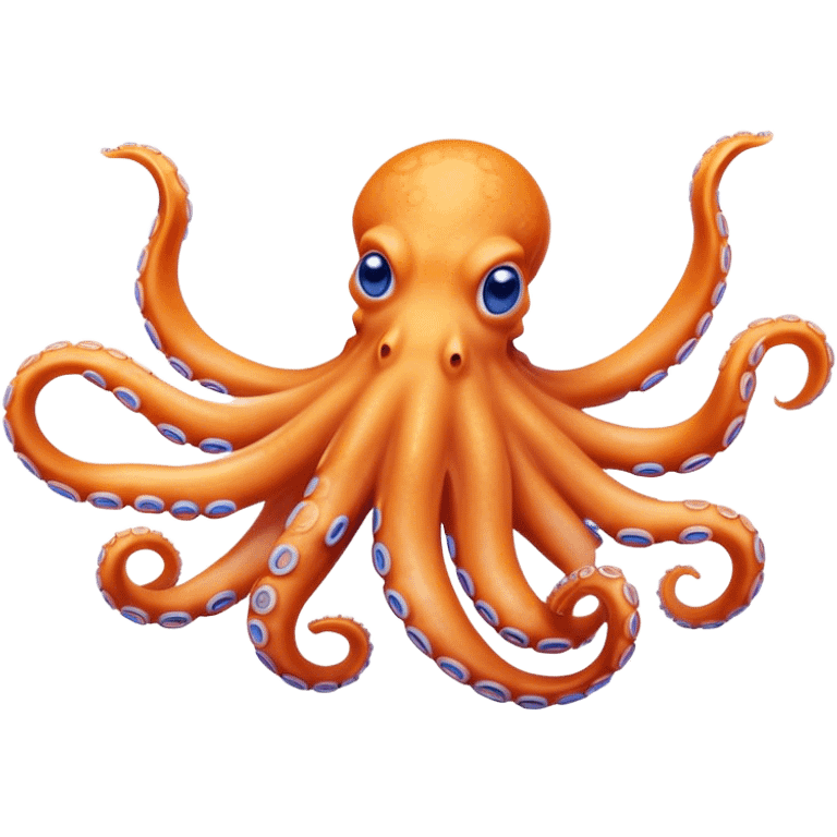 Cinematic Comical smirking Octopus Portrait Emoji, Head tilted dramatically with an exaggeratedly amused expression, featuring a rotund, light orange body festooned with bold blue rings and eight wildly expressive arms with comically animated suckers, Simplified yet hilariously expressive features, highly detailed, glowing with a slightly sassy underwater glow, high shine, dramatic yet playful, stylized with an air of quirky marine mischief, soft glowing outline, capturing the essence of a meme-worthy octopus that looks ready to squirt its way into viral fame! emoji