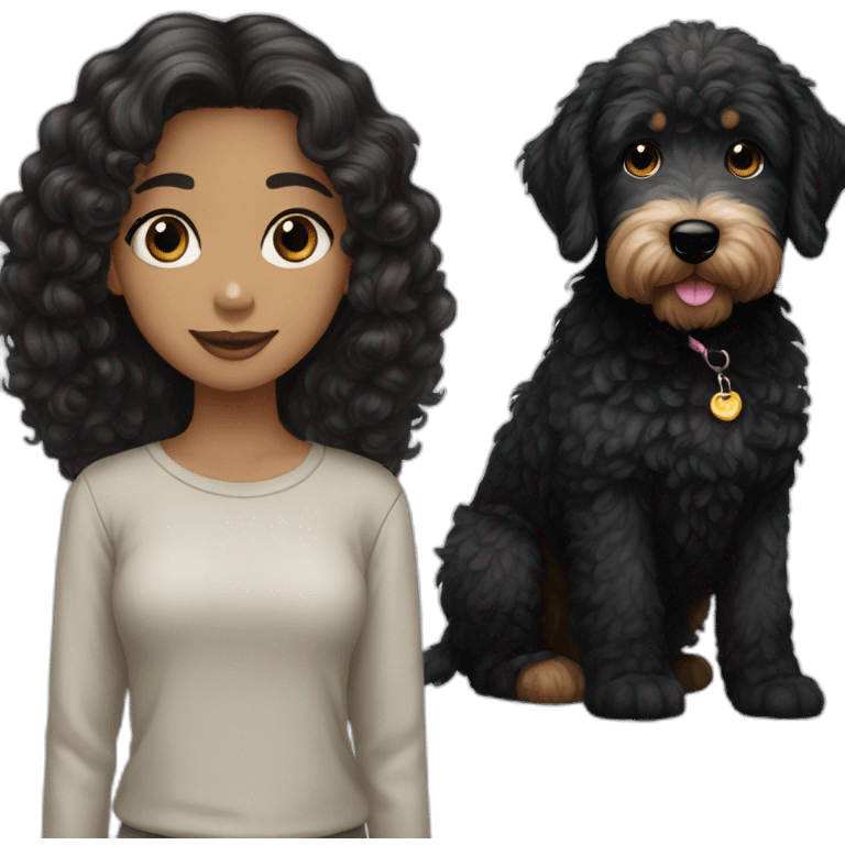 A black golden doodle and a girl with black hair and blue eyes emoji