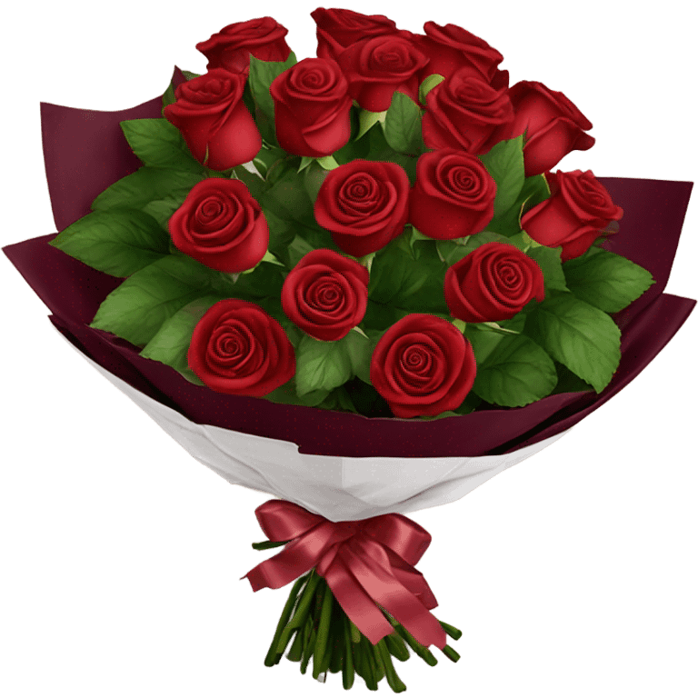 Bouquet of red roses in a burgundy package emoji