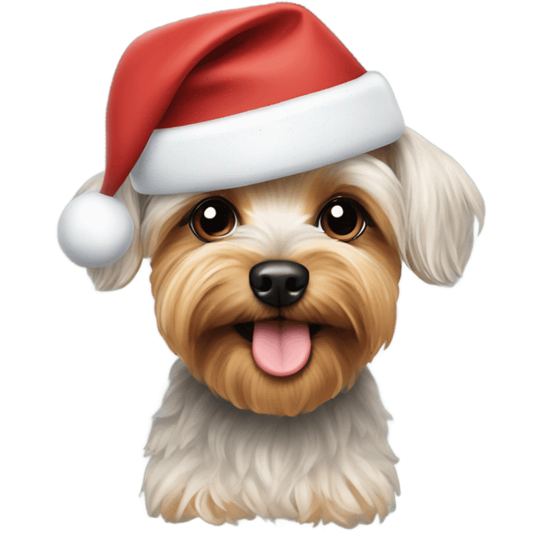 Yorkie poodle mix wearing a Santa hat emoji