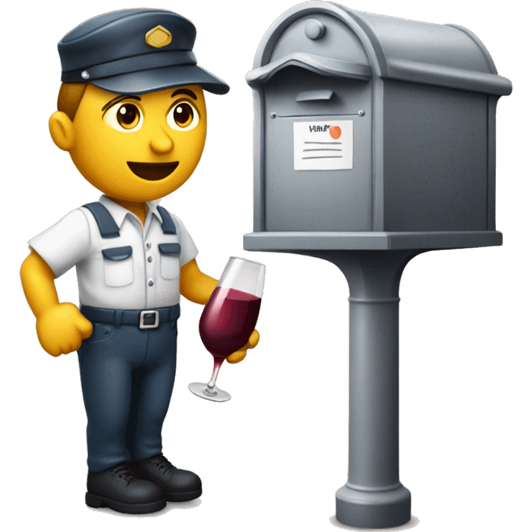 Drunken postman leaning against mailbox with wine decanter emoji