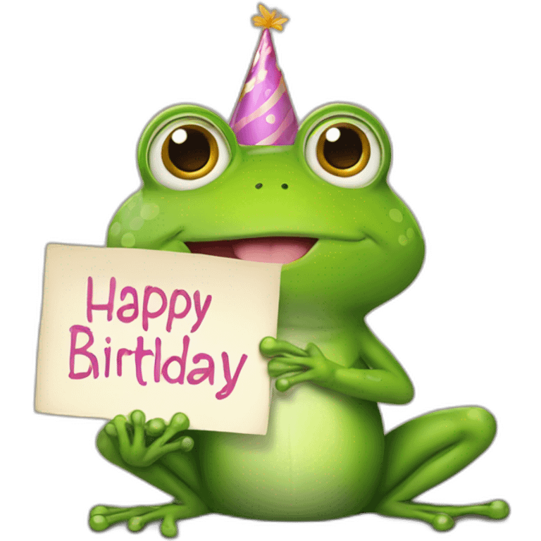 frog holding a sign that has “Happy Birthday Priya” emoji