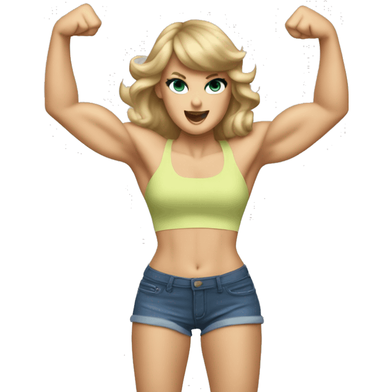 Taylor Swift with huge muscles flexing emoji