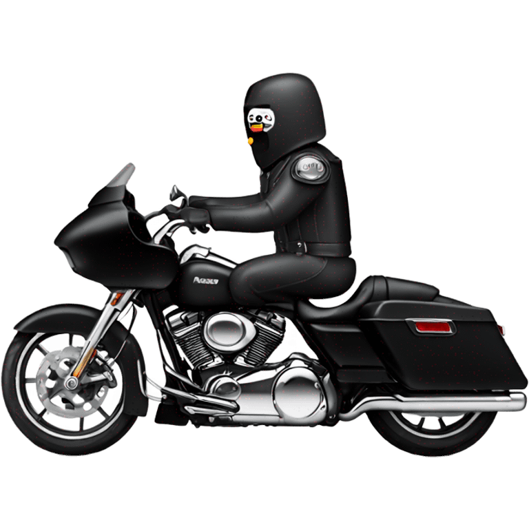 TinMan riding black Harley road glide with glue on the back emoji