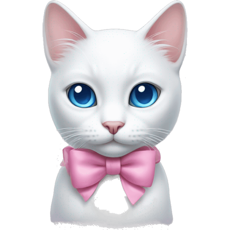 white cat with a pink bow and blue eyes emoji