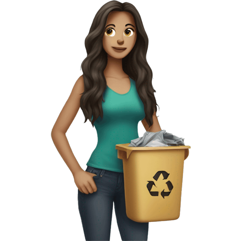 Beautiful brunette long haired woman taking out the trash emoji