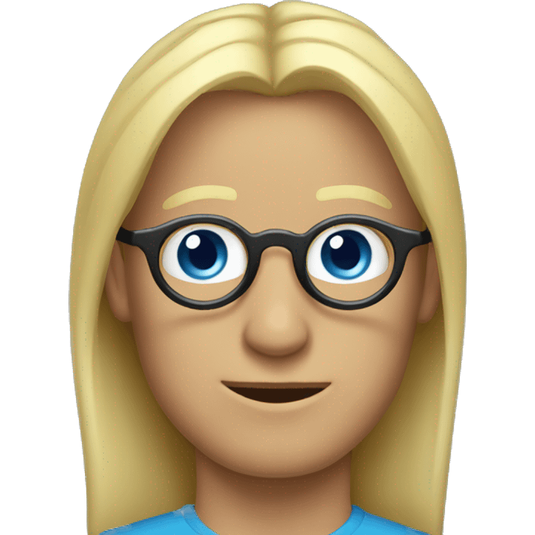 Man with blonde ponytail, round glasses and blue eye emoji