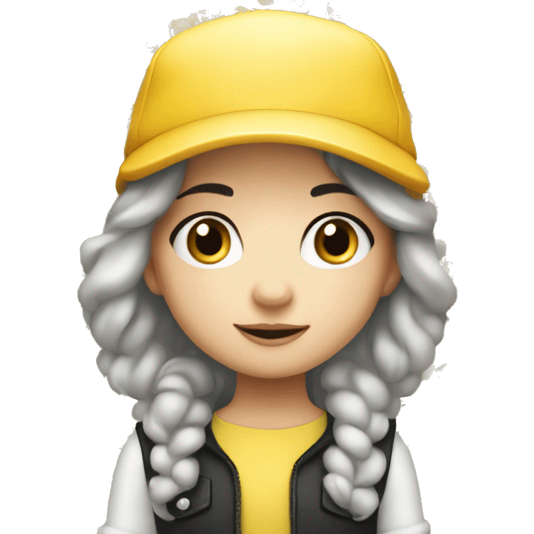 4 year-old white girl with black hair that wears yellow hat” emoji