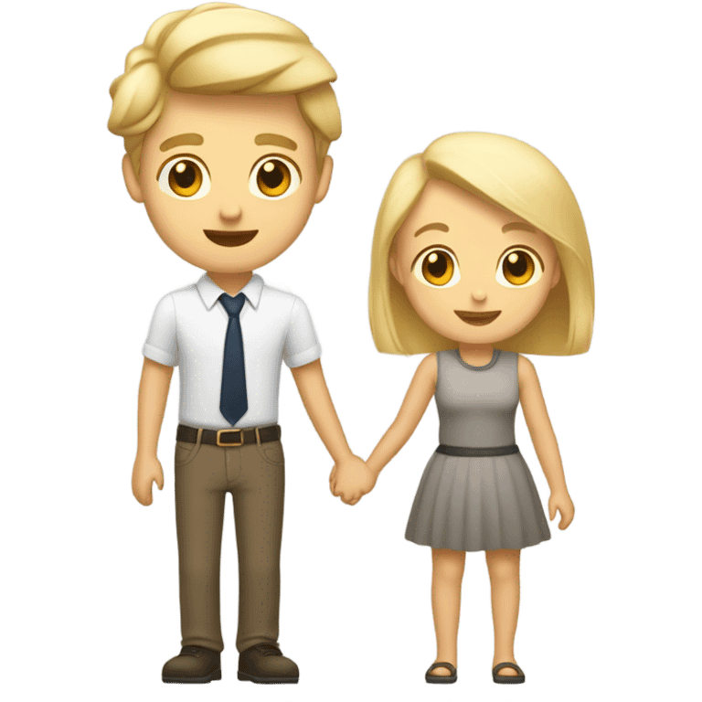 A blonde girl with short hair holding hands with a handsome tall blonde boy emoji