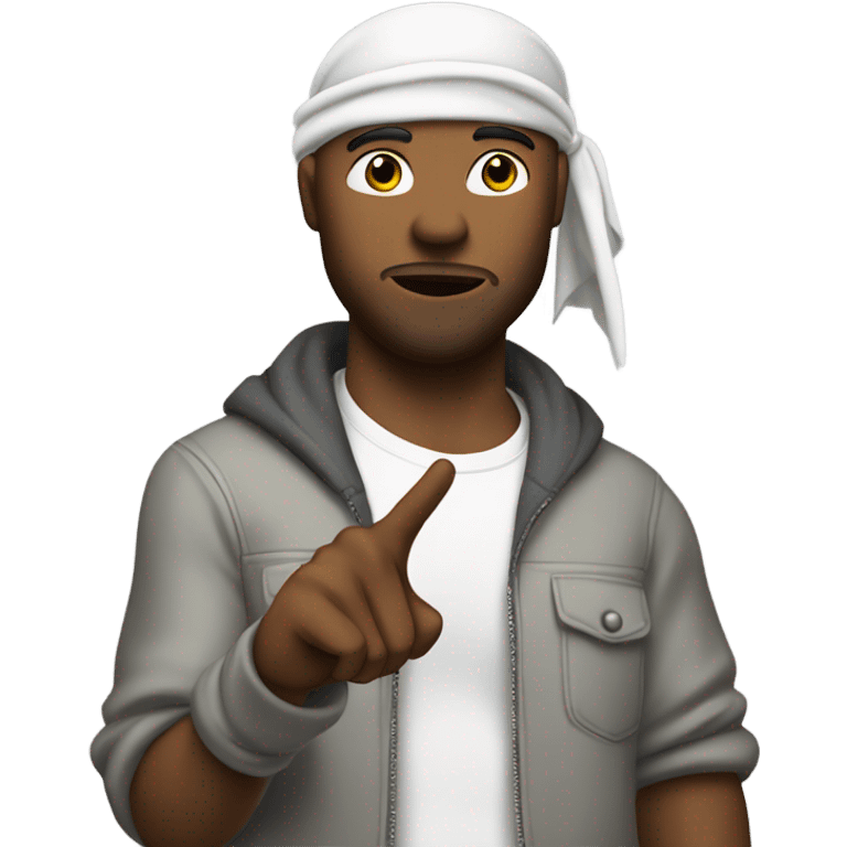 A gangster with durag on that saggs his pans and doese a pistol jesture emoji