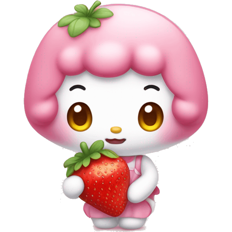 sanrio my melody holding a strawberry emoji