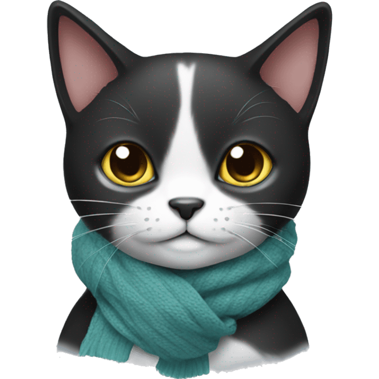 Black and white cat wearing a scarf  emoji