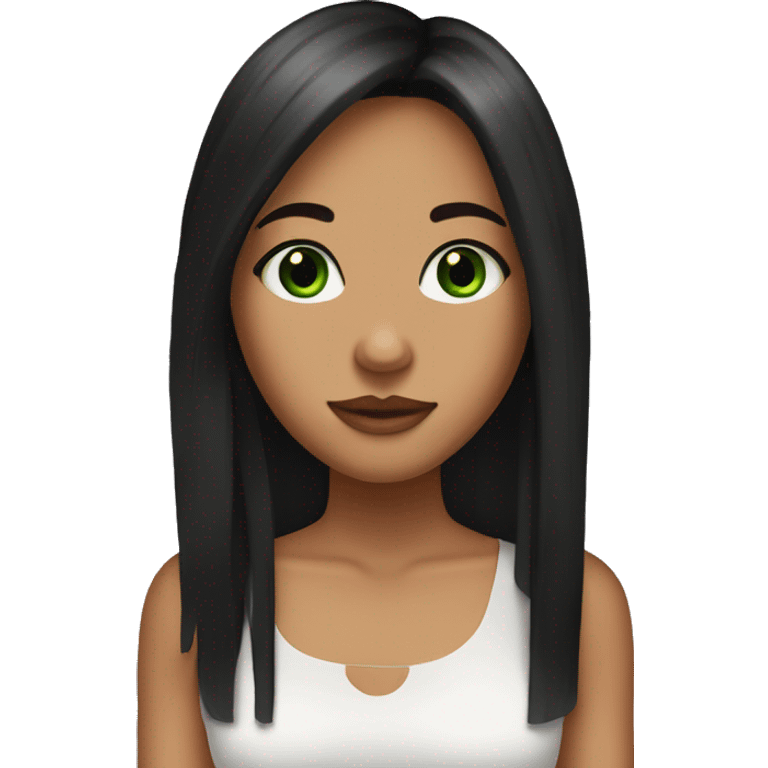 girl a little taned with curtain bangs, green eyes and black long hair emoji