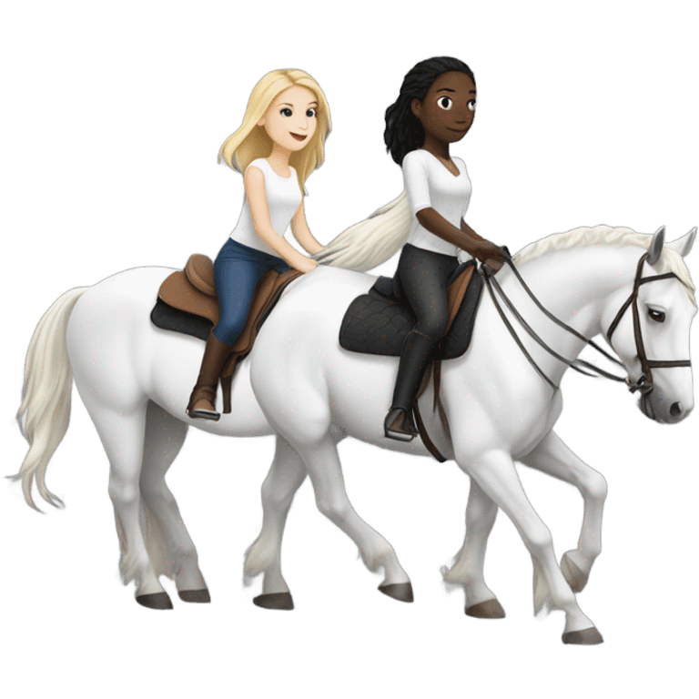 White girl riding black horse and white girl riding white horse emoji