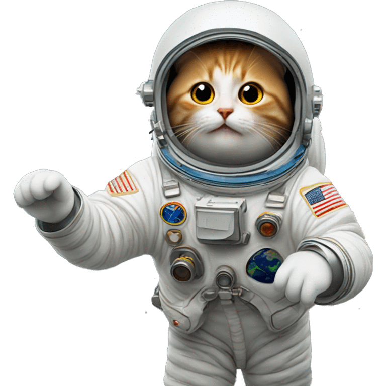 Un chat astronaute en train de faire pipi avec en fond ´ es emoji