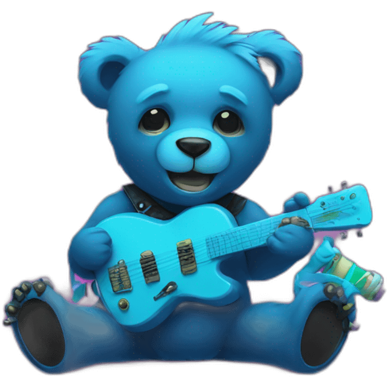 little blue neon punk bear with broken toy emoji