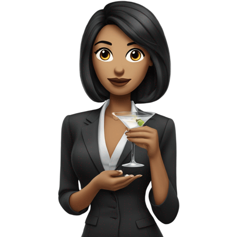 Business woman with black hair drinking martini  emoji