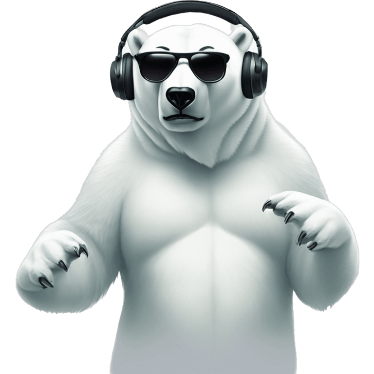 polar bear djing, wearing cool sunglasses and over ear headphones emoji