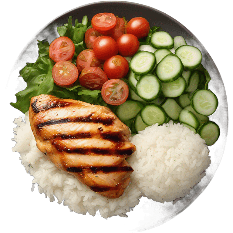 Grilled chicken, rice, salad  emoji