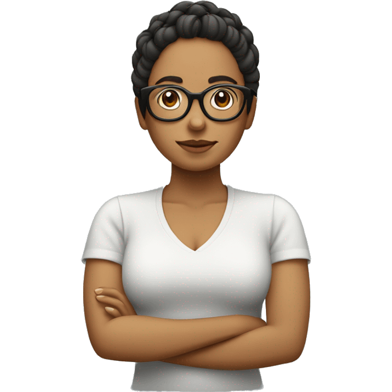 mujer morocha con rulos, pelo corto y lentes emoji