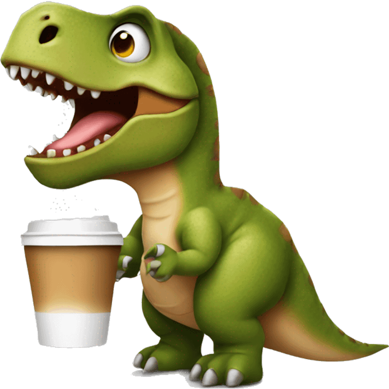 A dinosaur with coffee emoji