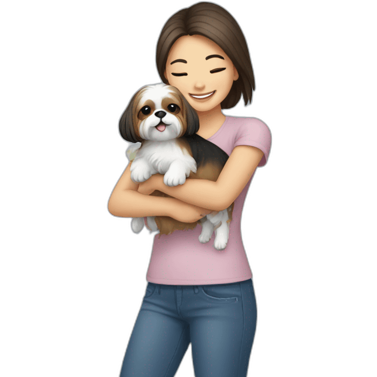 girl carrying happy Shih Tzu emoji