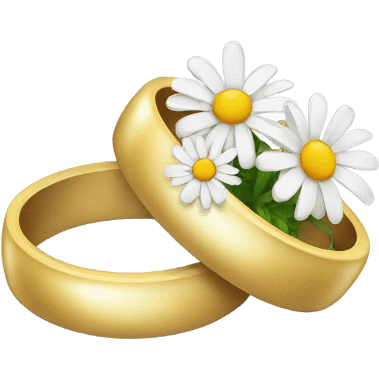 two wedding rings and a daisy bouquet  emoji