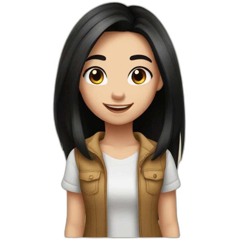 white skin and black straight hair and black eyes  Disney smile girl with lion emoji