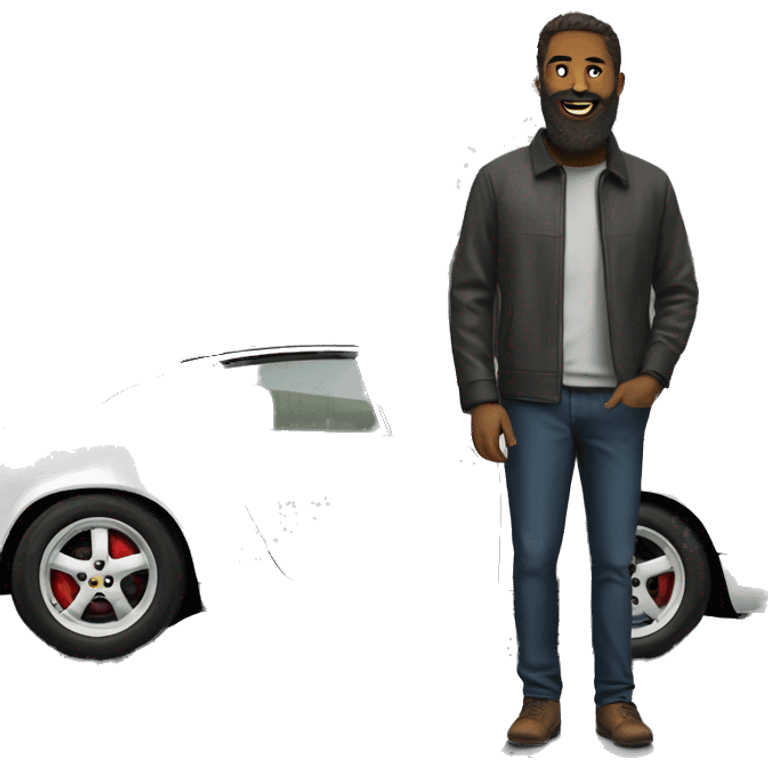 Man with beard in front of Porsche emoji