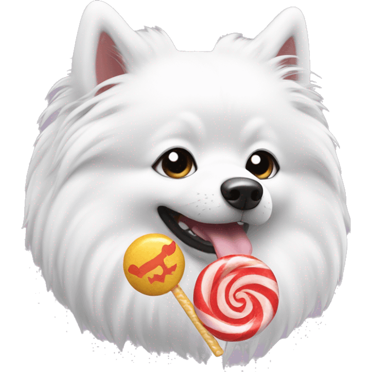 Japanese spitz dog eating candy emoji