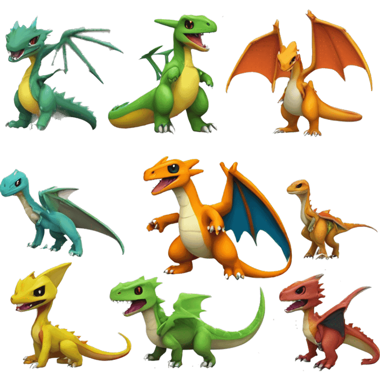 Colorful Edgy Chibi-Charizard-Greymon-Flygon-Velociraptor-Pokémon emoji