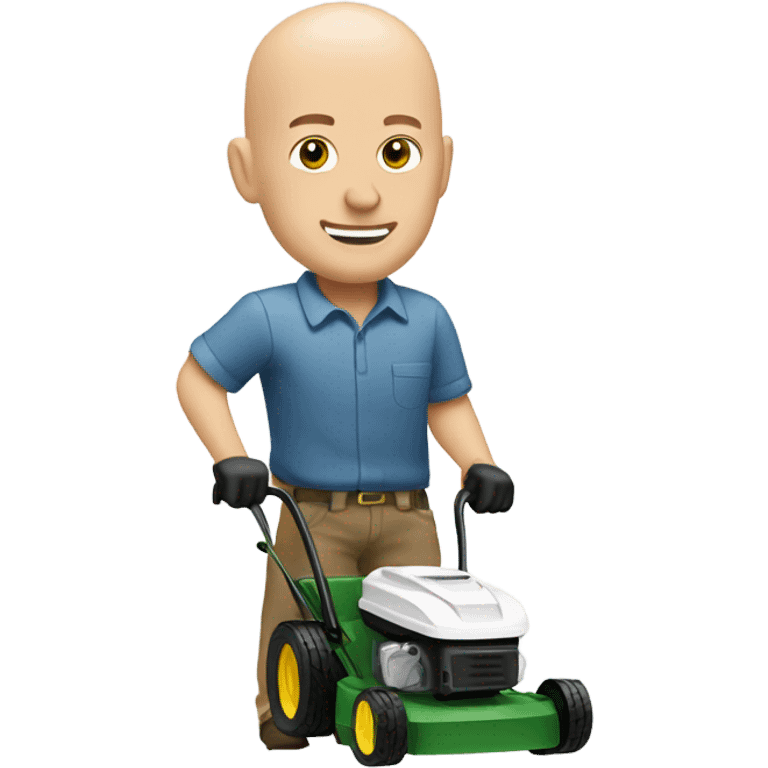 A bald white man pushing a mini lawn mower emoji