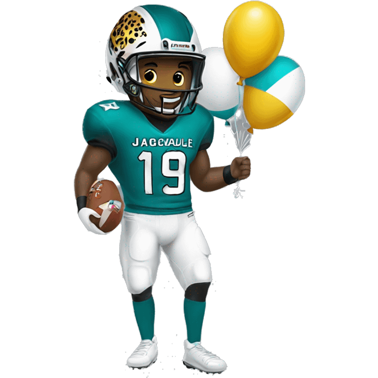 Jacksonville jaguar football player with tan skin holding balloons wearing a jersey and helment emoji