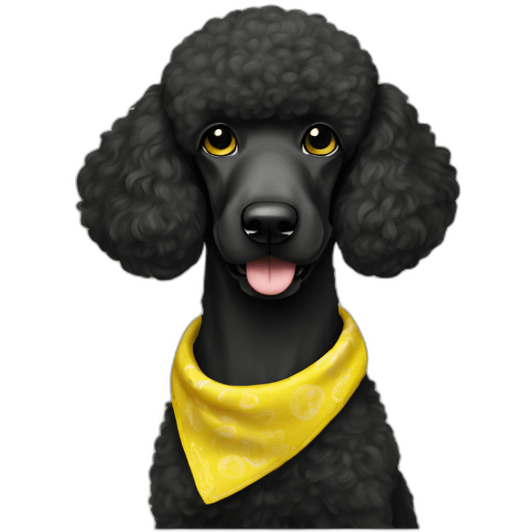 A black standard poodle with a yellow bandana emoji