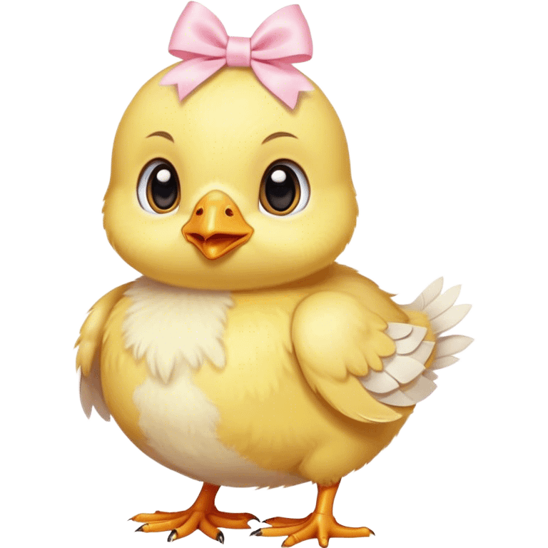 Baby chick with light pink bow around neck emoji