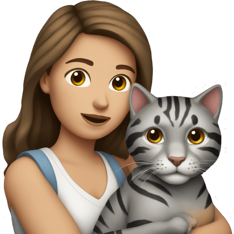 Woman with Brown hair, With a grey Tiger cat in her Arms  emoji