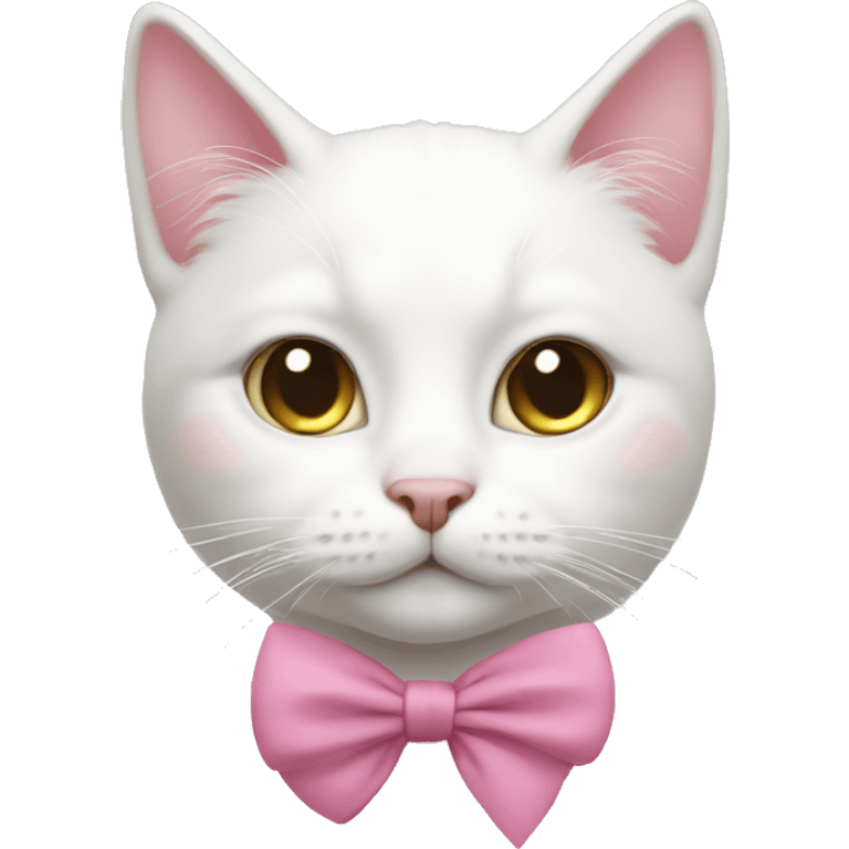 White cat with pink hair bow on forehead  emoji