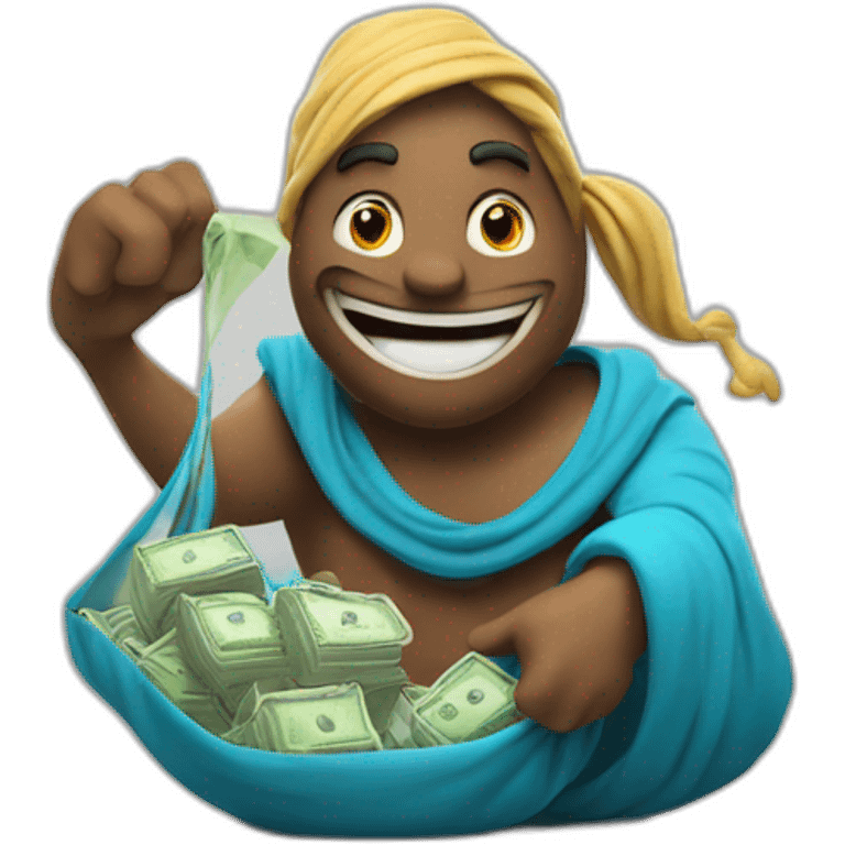 genie holding the big sack of money on the rocekt 4k emoji