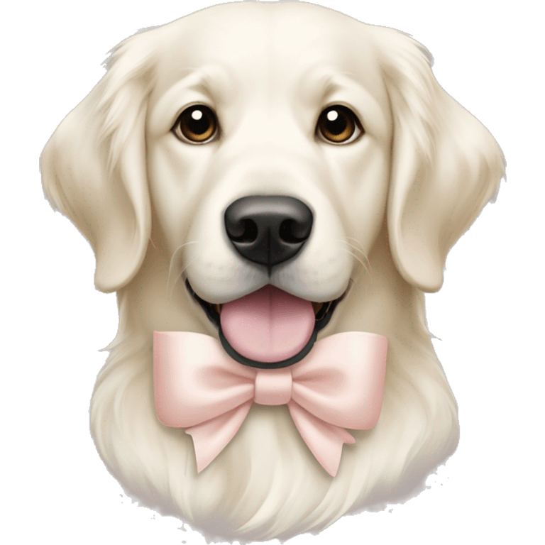 White golden retriever with pale blush bow around its neck emoji