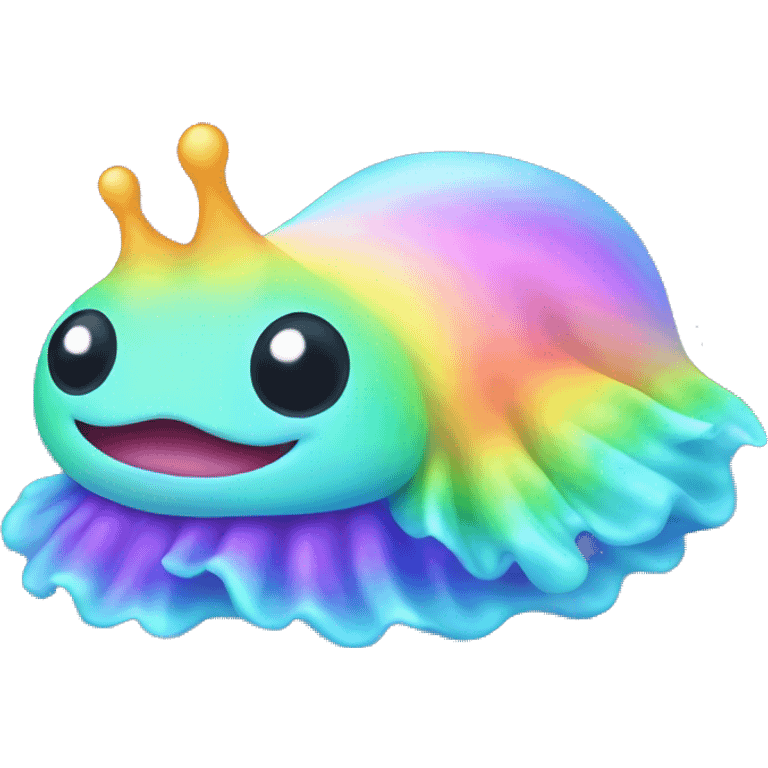 Kawaii neon rainbow big baby sea slug with pastel rainbow tail  emoji