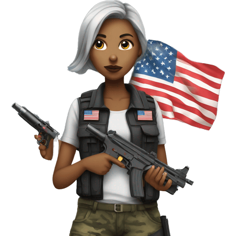 Female with American flag shirt smoking and hold airsoftgun emoji