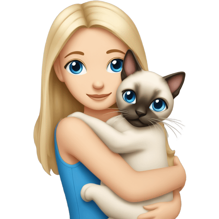 Burnette girl blue eyes hugging a Siamese cat emoji