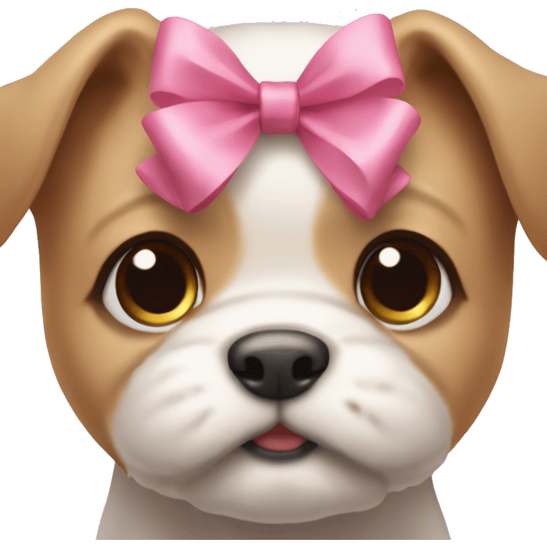 A cute puppy wearing a pink bow tilting its head emoji