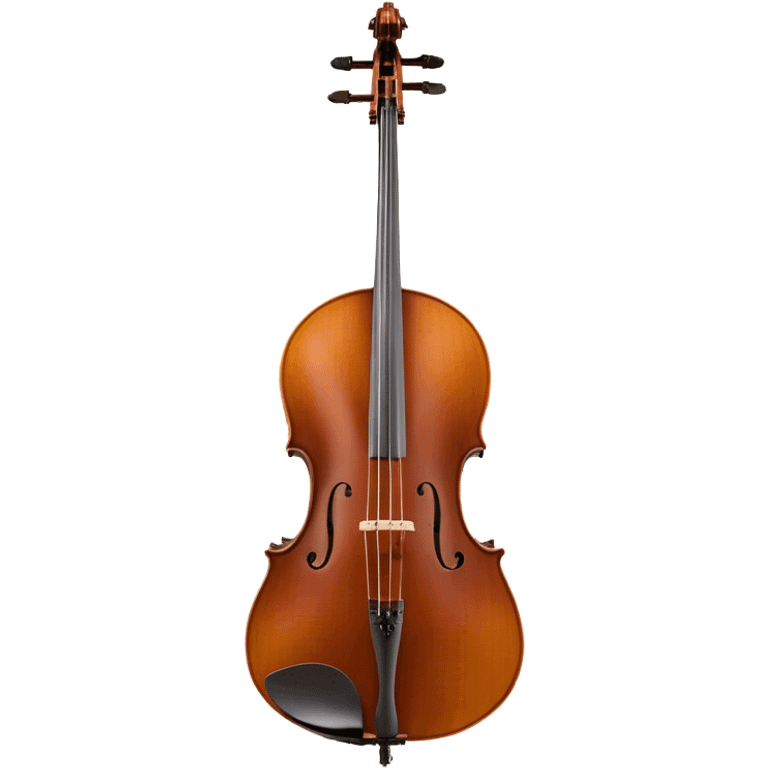 Create an elegant and refined emoji representing a Cremona 4/3F 4/4 cello with bow. The design should feature the distinctive, finely crafted body of the cello, highlighting its rich wooden finish and gracefully curved shape. The bow should be included, with visible horsehair and a polished wooden stick. Add subtle details like tuning pegs and strings to emphasize the precision and craftsmanship of the instrument. Use warm wood tones, deep brown, and soft metallic accents to reflect the high quality of the Cremona cello. The background should be transparent. emoji