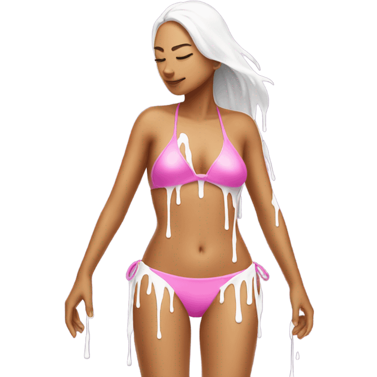 Woman backwards wearing pink bikini with dripping white paint  emoji