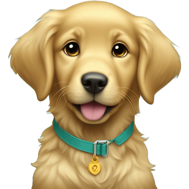 Female golden retriever puppy wearing a teal collar  emoji