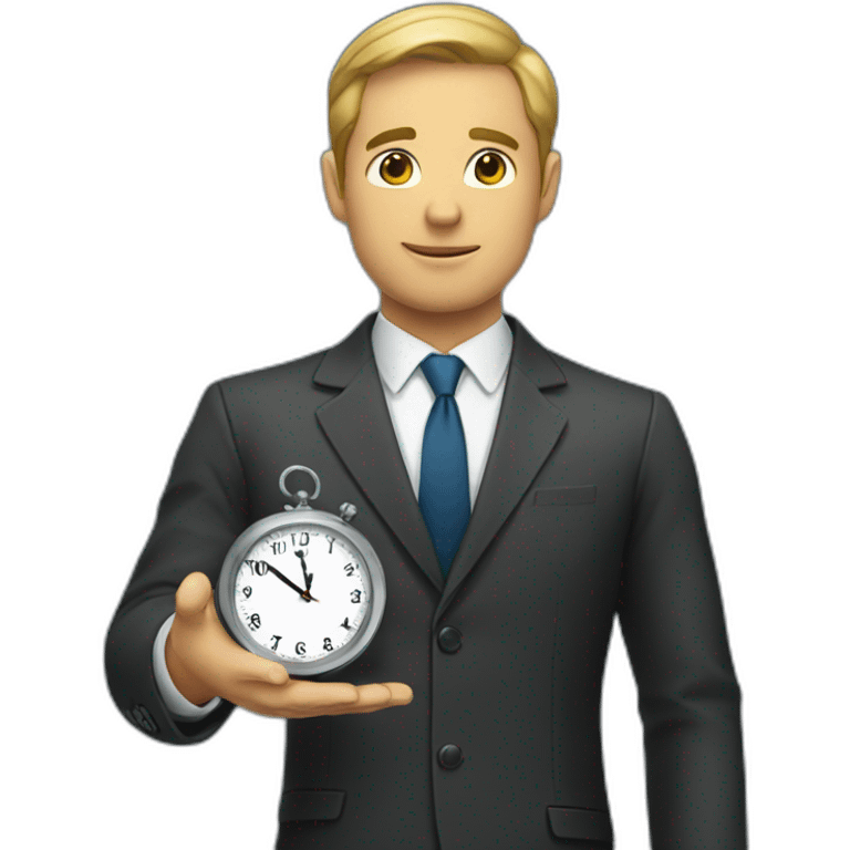 a man in a suit holding a clock in his right hand emoji