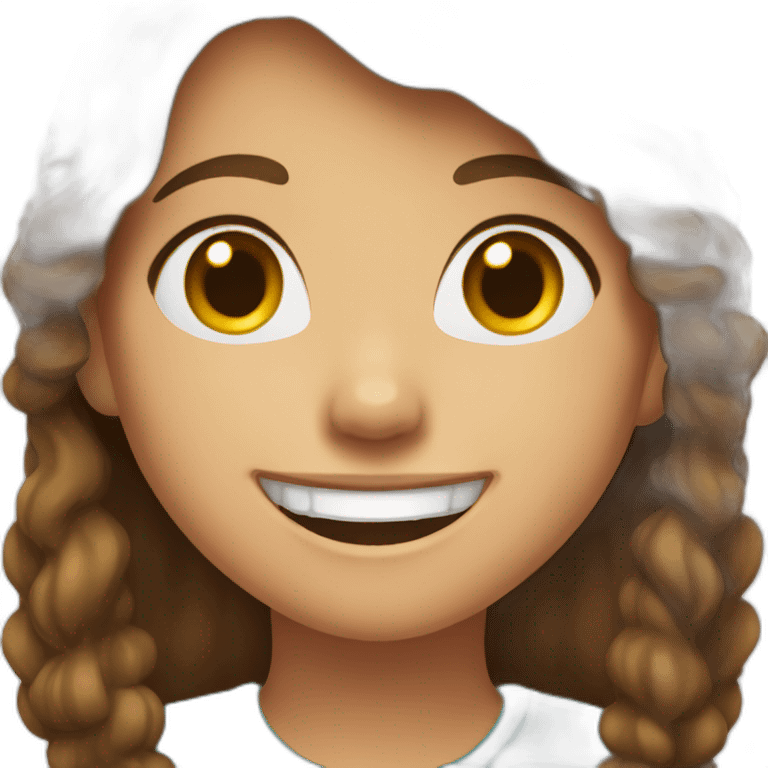 A brown-haired girl with a smile in her teeth emoji